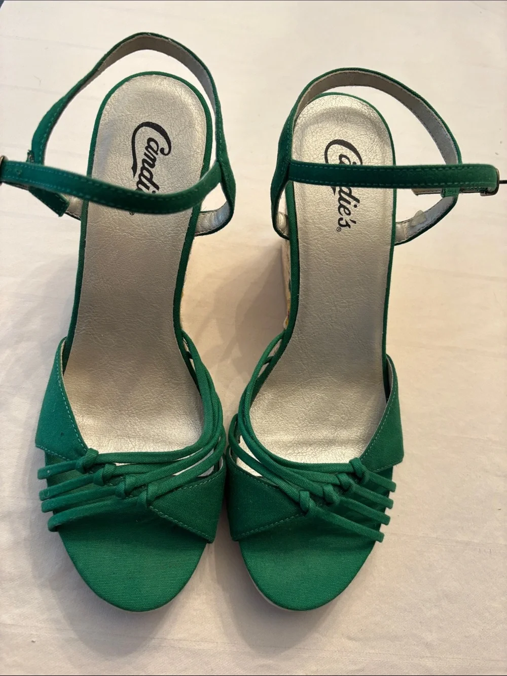 Vintage Candie's Green Strappy Ankle‑Strap Sandals, SZ 9